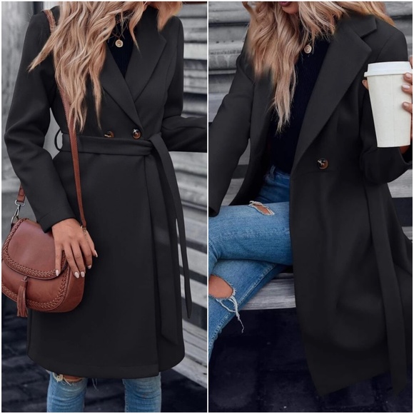 Classic Button Belted Minimalist Coat Jacket - Picture 4 of 8